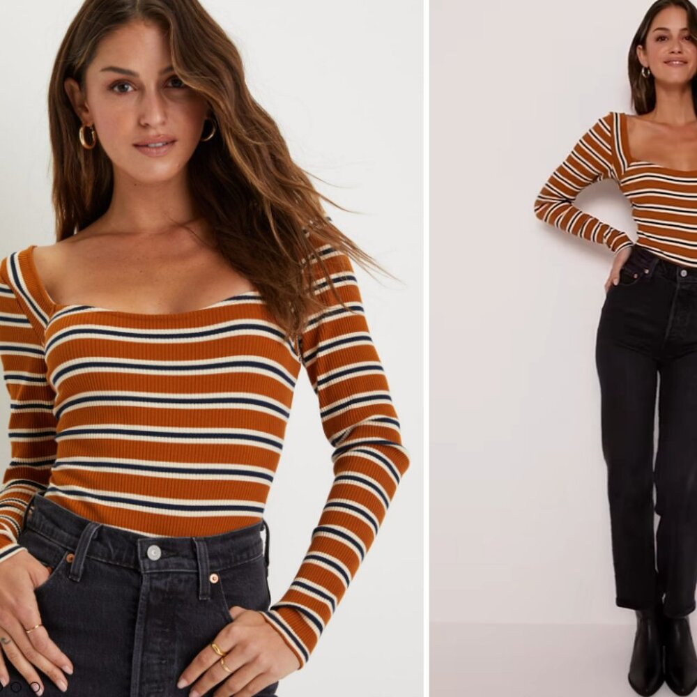 BNWT Brown Striped Ribbed Long Sleeve Bodysuit